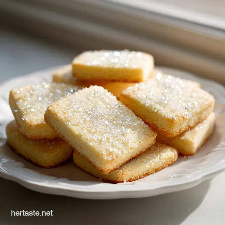 A neat stack of buttery, pale gold biscuits on a white ceramic plate beside a steaming cup of Earl Grey tea.