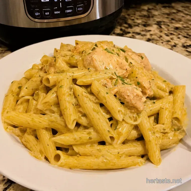 Instant Pot Creamy Garlic Chicken Pasta presentation