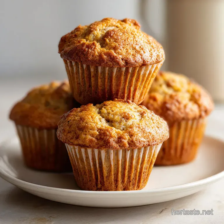 A stack of warm, golden muffins on a white ceramic plate with a linen napkin and a small bowl of melted butter.