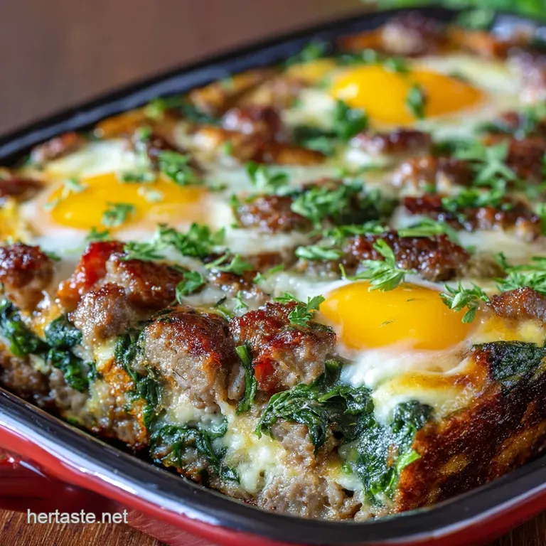 The Hearty Makeahead Keto Sausage and Spinach Breakfast Bake presentation