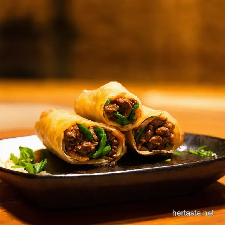 Lemongrass Beef Spring Rolls with Vietnamese Dipping Sauce presentation