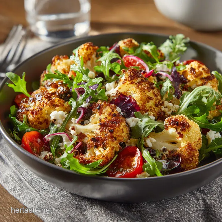 Loaded Roasted Cauliflower Salad with Creamy Smoked Paprika Dressing presentation