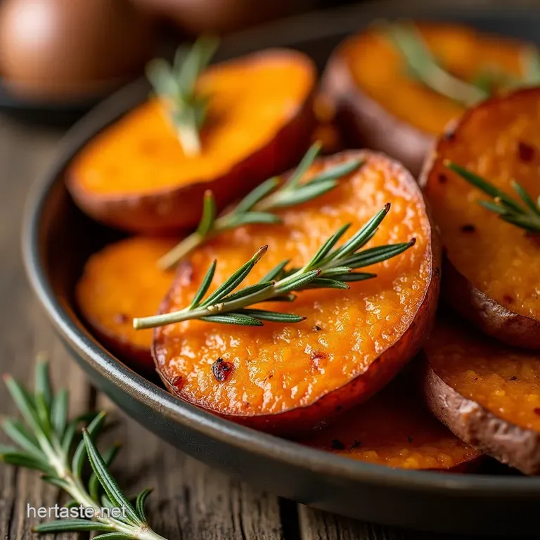 Properly Caramelised Maple Rosemary Roasted Sweet Potatoes presentation
