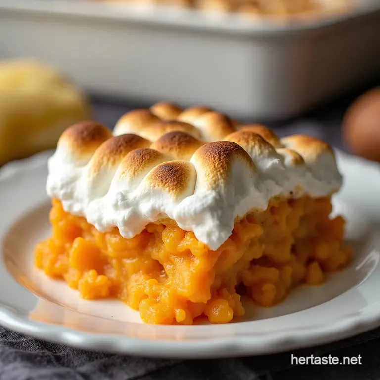The Golden Spud Bake Creamy Sweet Potato Casserole with Marshmallows