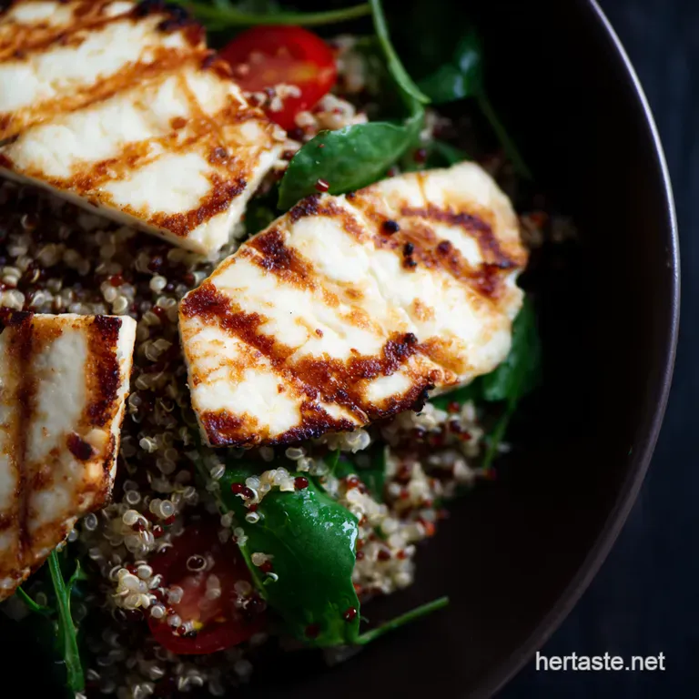 Mediterranean Quinoa Salad with Grilled Halloumi presentation