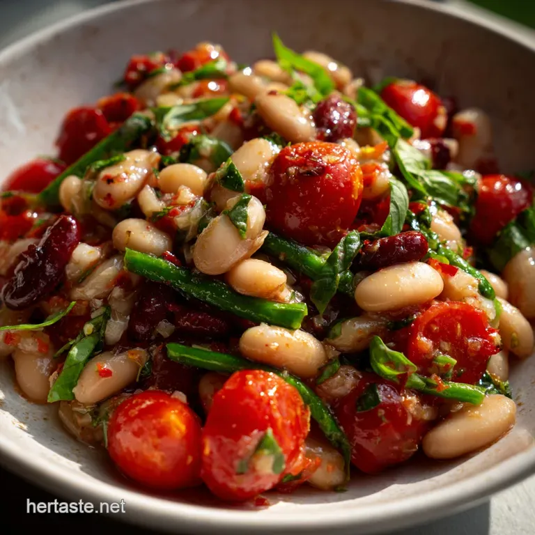 Mixed Bean Tomato Salad with Basil Vinaigrette presentation