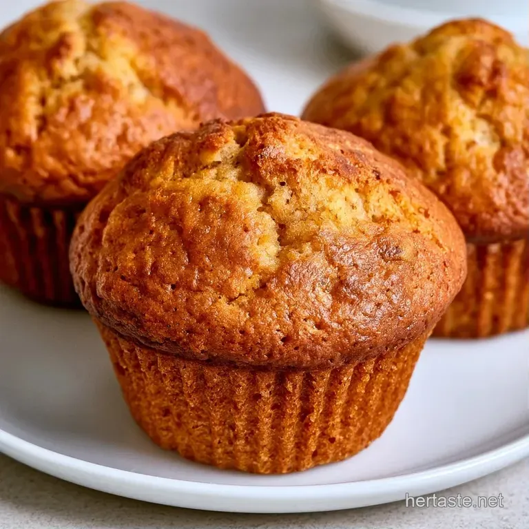 Three golden-brown muffins on a slate platter, garnished with sliced bananas and a dusting of powdered sugar.