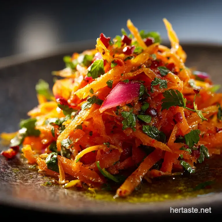 Raw Carrot Salad: Vibrant Moroccan Spices and Harissa-Honey Vinaigrette presentation