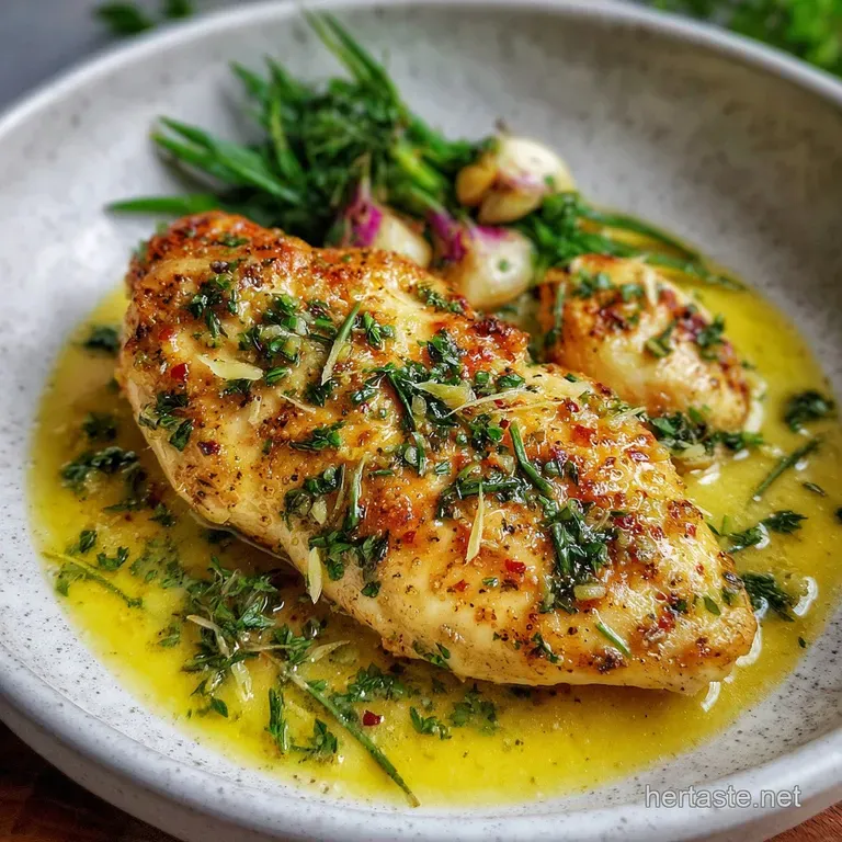A perfectly seared chicken breast, glistening with garlic and herbs, atop creamy mashed potatoes and vibrant steamed green...