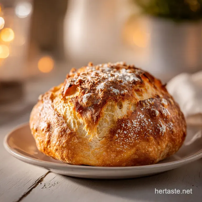 Warm, sliced rustic loaf with steam gently rising, presented on a wooden board.
