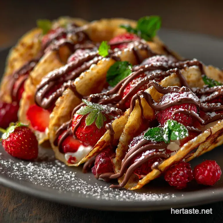 Nutella and Red Berry Dessert Tacos: Decadent Mascarpone Cr&ecirc;pe Shells presentation