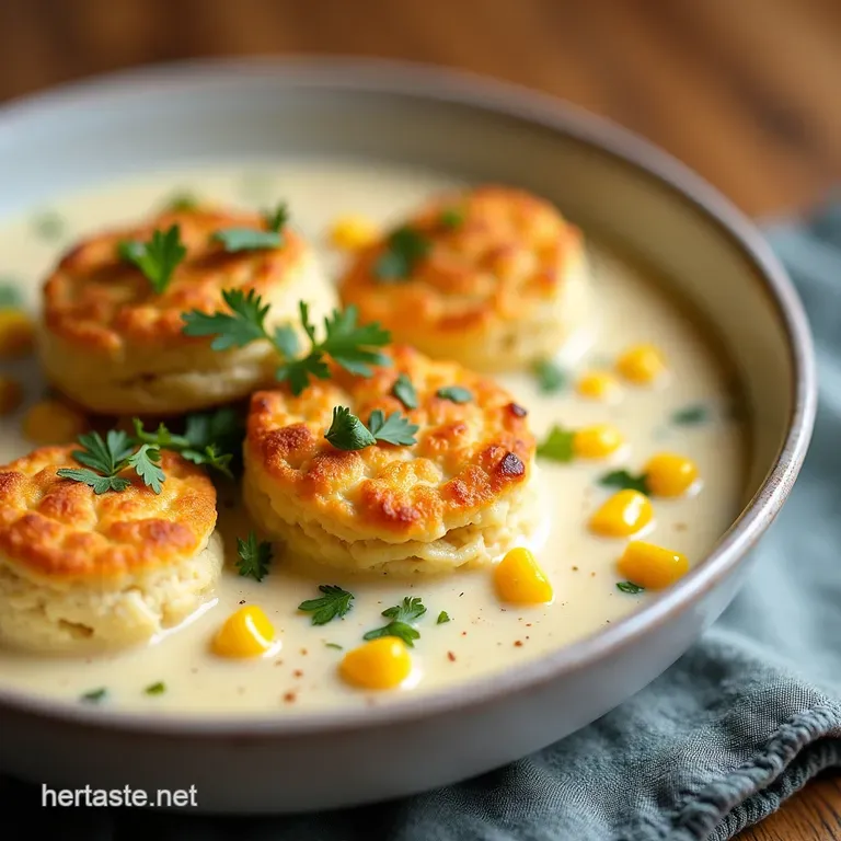 Chesapeake Comfort Creamy Old Bay Crabcake Corn Chowder with Savoury Cheddar Biscuits
