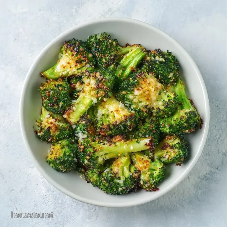 Charred green broccoli florets topped with melted parmesan cheese, served on a white ceramic platter with a lemon wedge.