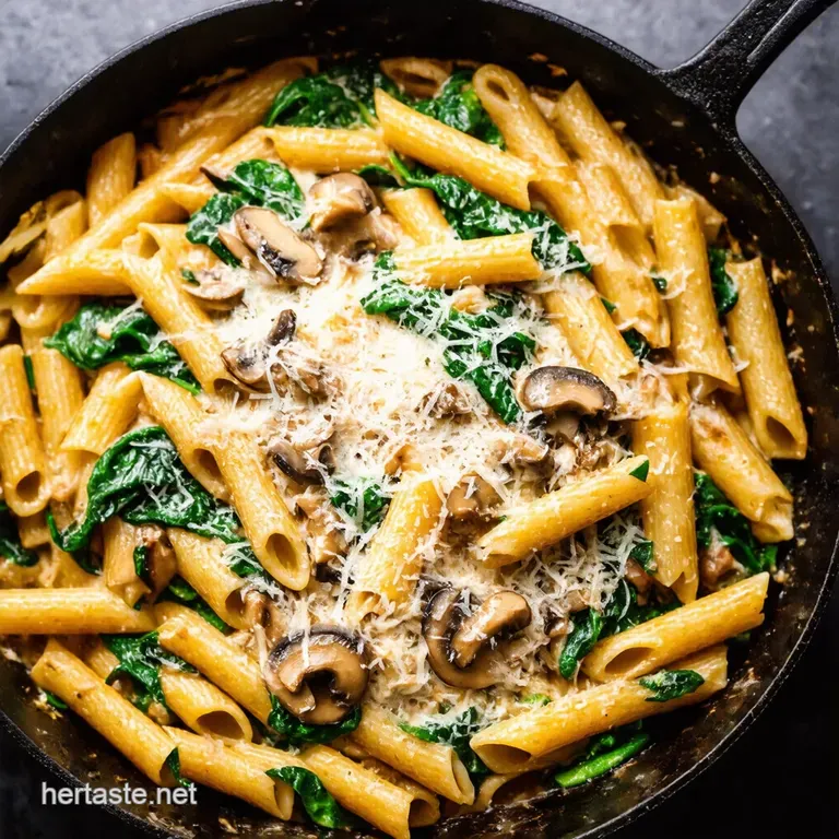 Parmesan Spinach Mushroom Pasta Skillet presentation