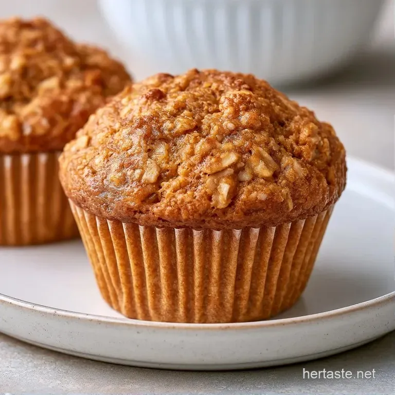 A stack of moist, tan-colored muffins on a matte ceramic plate with creamy nut butter and fresh banana slices.