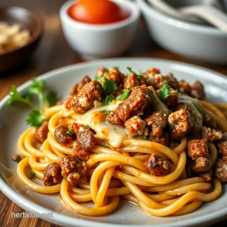Philly Cheesesteak Pasta: A Cheesy  Meaty Mashup!