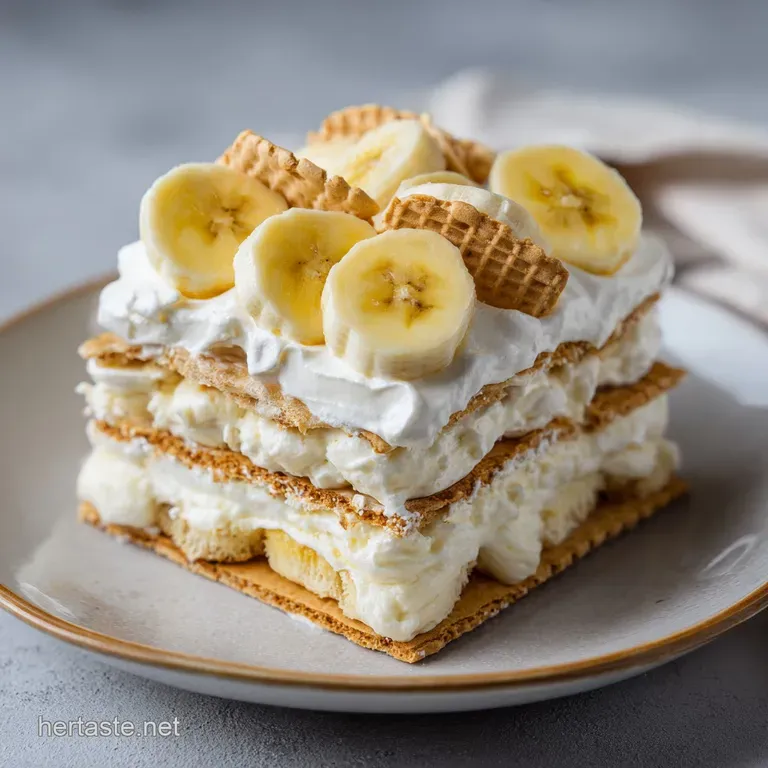 Elegant glass parfait showing distinct layers of creamy custard, sliced bananas, and golden vanilla wafers.