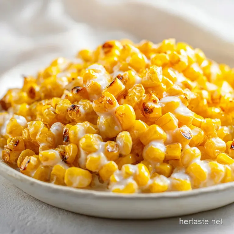 Bright yellow corn and red bell peppers mixed in a creamy dressing, served in a chilled glass bowl on linen.