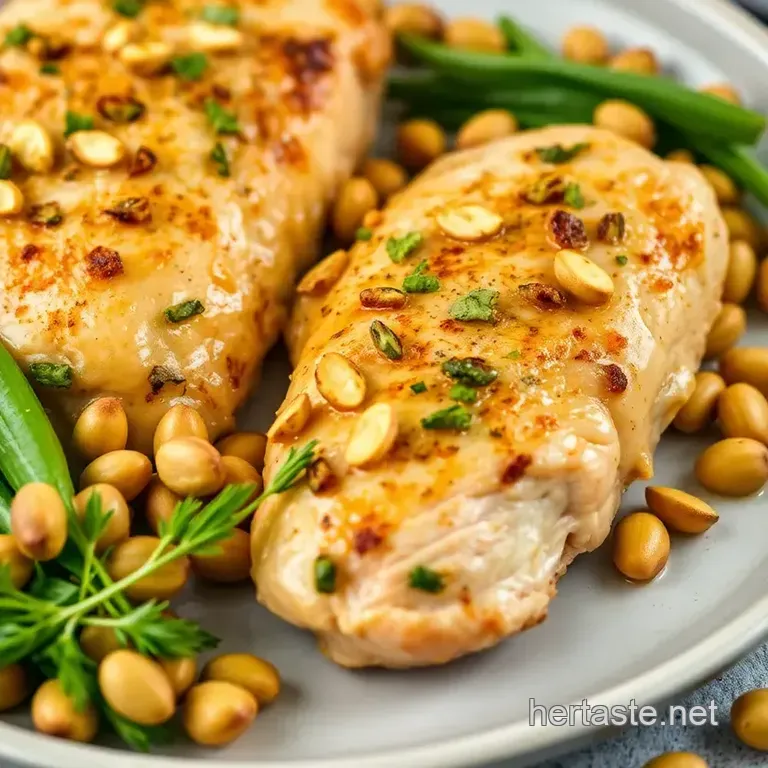 Pistachio-Crusted Chicken Breasts with Lemon Herb Sauce presentation