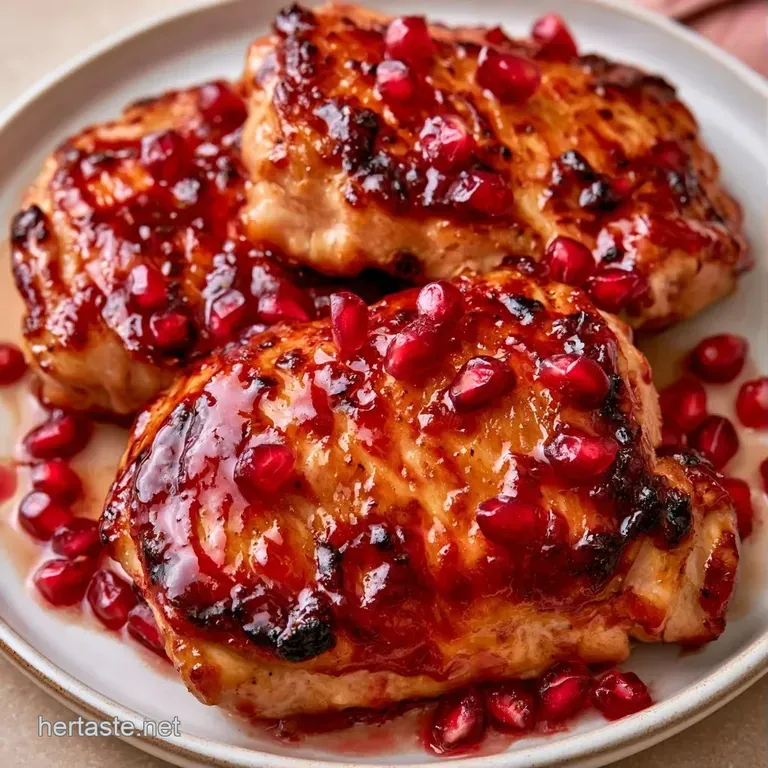 Symmetrical arrangement of glazed chicken thighs with a deep crimson sauce and fresh herbs on a modern platter.