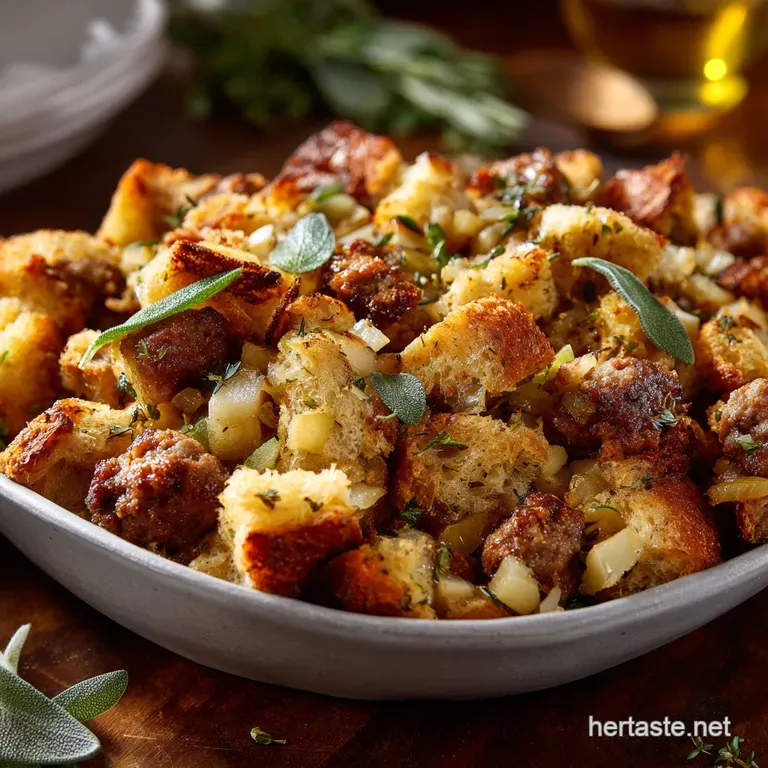 Sausage Stuffing: the Proper Hearty Apple Sage Dressing Recipe presentation