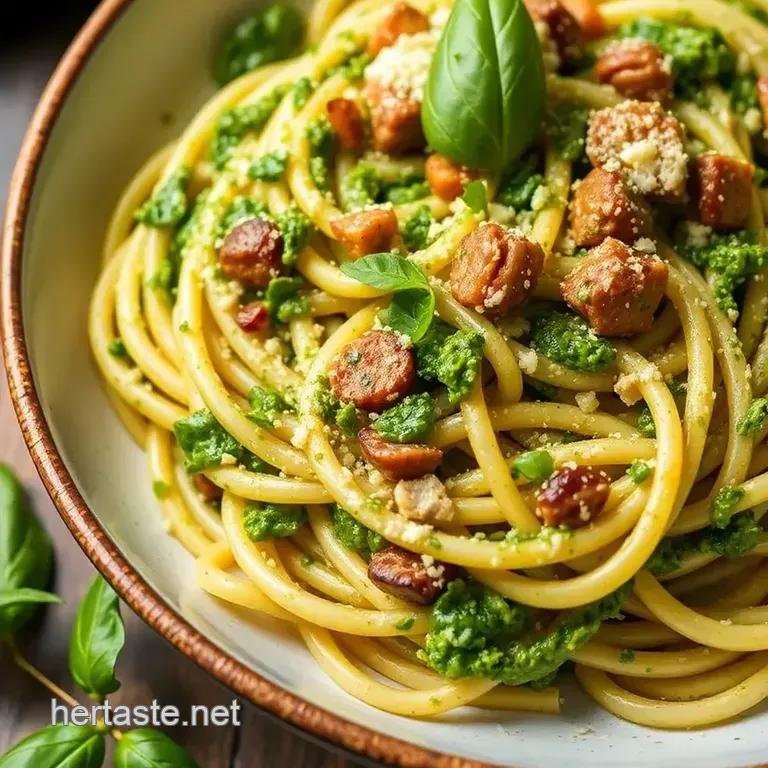 Quick Basil Pesto Pasta Delight presentation