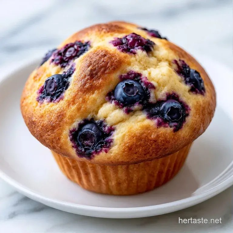 Three golden-brown muffins arranged on a rustic wooden platter with fresh blueberries and a sprig of mint nearby.