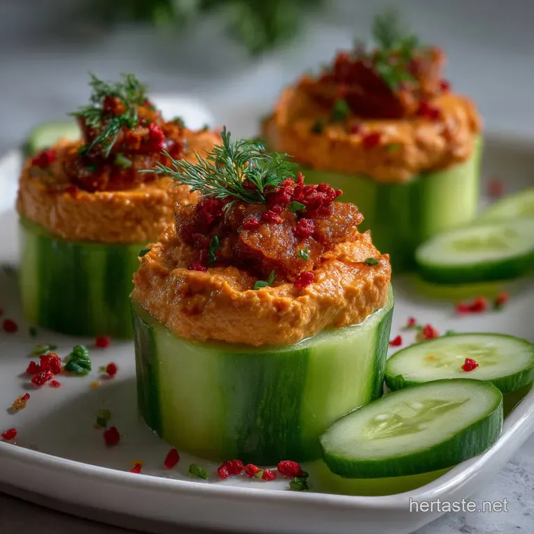 Easy Redpepper Hummus in Cucumber Cups Recipe presentation