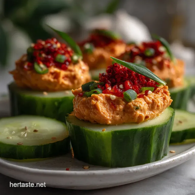 Easy RedPepper Hummus in Cucumber Cups Recipe