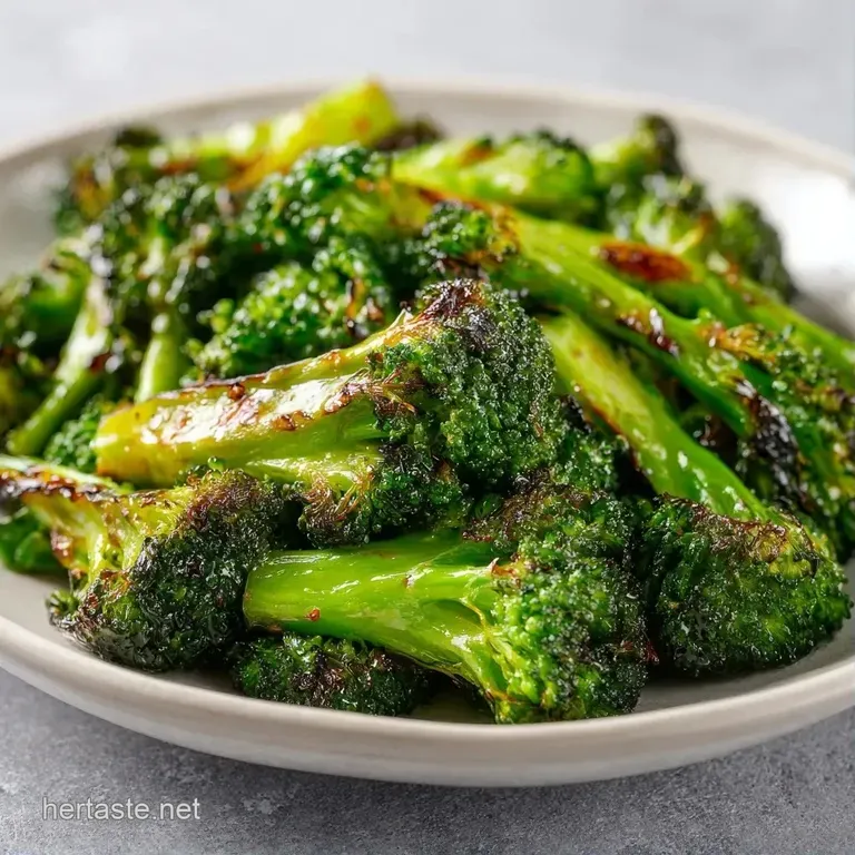 Toasted emerald florets artfully arranged on a white ceramic plate with a lemon wedge and freshly cracked black pepper.