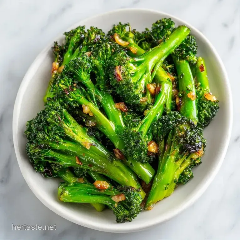 Tender green florets with crisp, caramelized edges arranged elegantly on a matte black plate with lemon wedges.