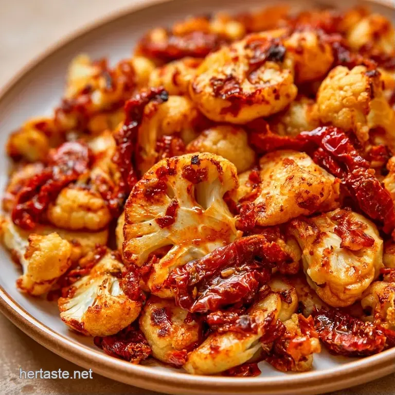 Caramelized cauliflower florets artfully arranged on a white ceramic plate with a drizzle of creamy tahini sauce.