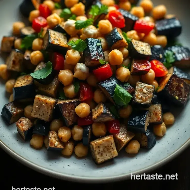 Roasted Eggplant and Chickpea Salad with Tahini Dressing presentation