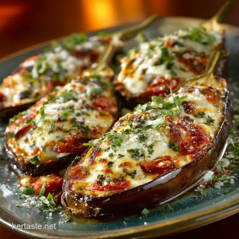 The Grand Stuffer Roasted Eggplant Parmesan Boats Melanzane Ripiene presentation