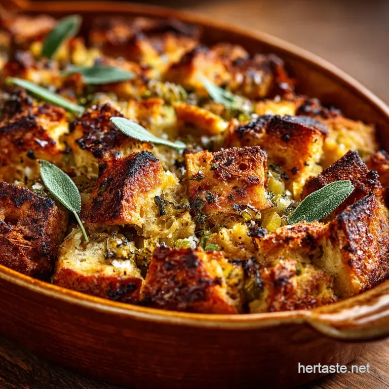 Thanksgiving Stuffing: the Proper Sage Sourdough Dressing Casserole presentation