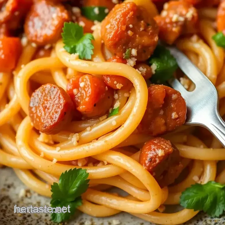 Sauté Bucatini with Chinese Sausage Delight presentation