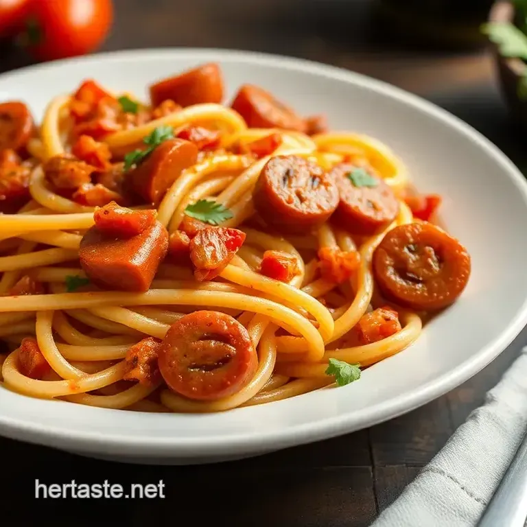 Sauté Bucatini with Chinese Sausage Delight