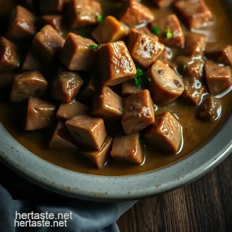 Savory Baked Cubed Steak with Mushroom Gravy presentation