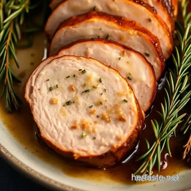Savory Herb-Crusted Turkey Tenderloin with Garlic Lemon Sauce presentation