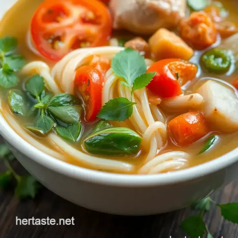 Simmered Canh Bun with Fresh Herbs Delight presentation