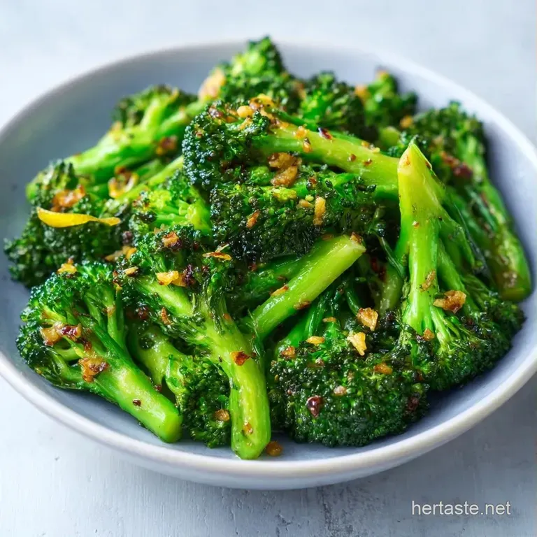 Charred green broccoli florets piled high on a white ceramic plate with a fresh lemon wedge and black pepper.
