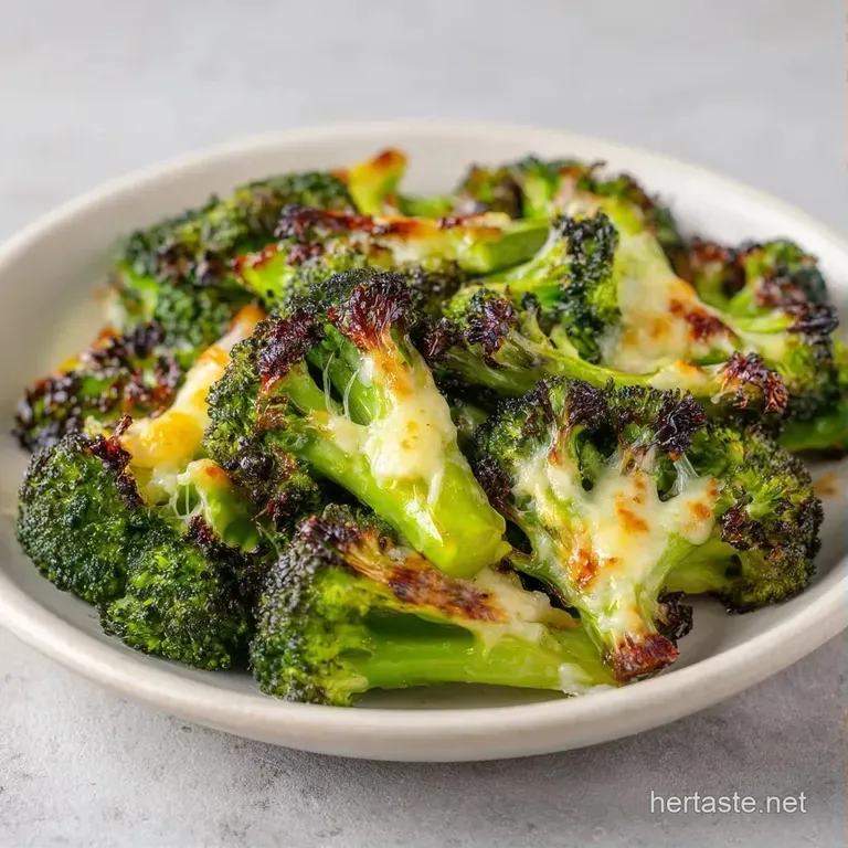 Charred broccoli florets arranged neatly on a white ceramic plate with a sprinkle of sea salt and lemon zest.