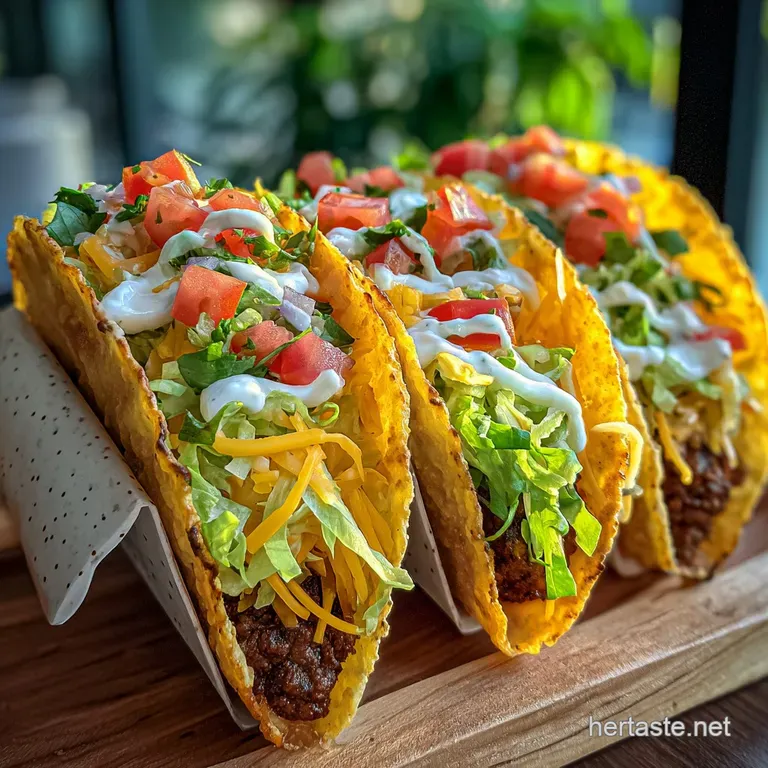 Single smash burger taco elegantly plated; golden-brown tortilla, glistening beef, and colorful toppings create a tempting...