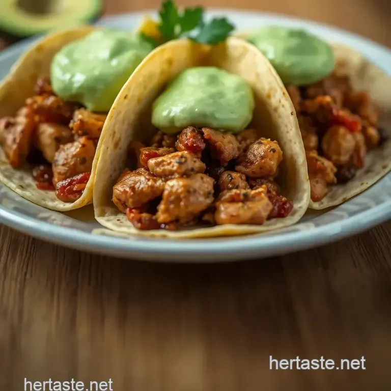 Smoky Chipotle Chicken Tacos with Spicy Avocado Cream presentation