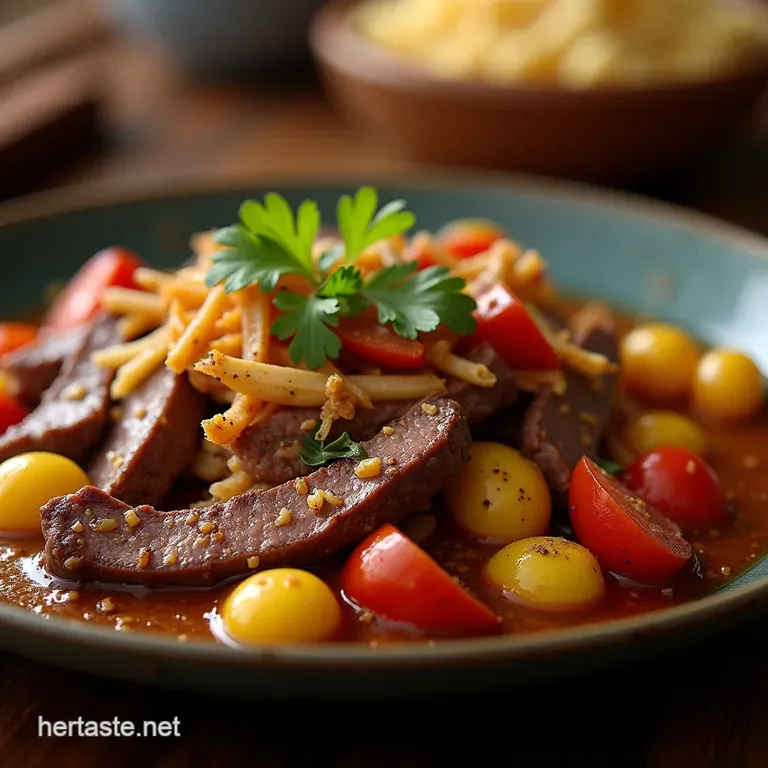 Smoky Sizzling Lomo Saltado the Classic Peruvian Beef Stirfry presentation