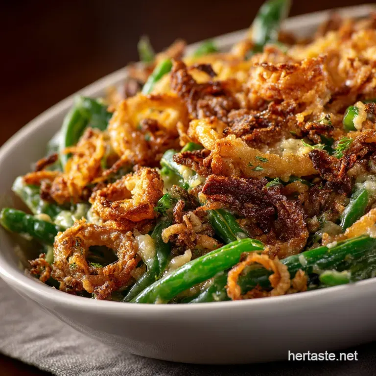 Southern Green Bean Casserole from Scratch with Crispy Shallots presentation