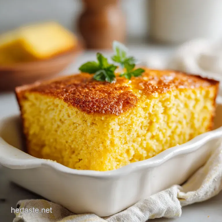 A warm slice of cornbread drizzled with melted honey butter, served on a rustic plate.