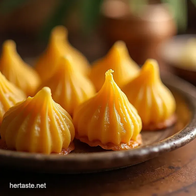 Steamed Rice Flour Dumplings Ukadiche Modak a Sweet Indian Treat presentation