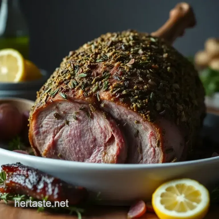 Succulent Herb-Crusted Roast Lamb presentation