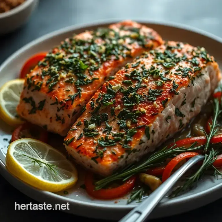 Sumptuous Herb-Crusted Salmon Steak presentation